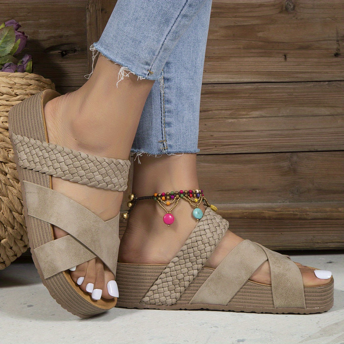 Michalash | Gevlochten Detail Criss Cross Slippers