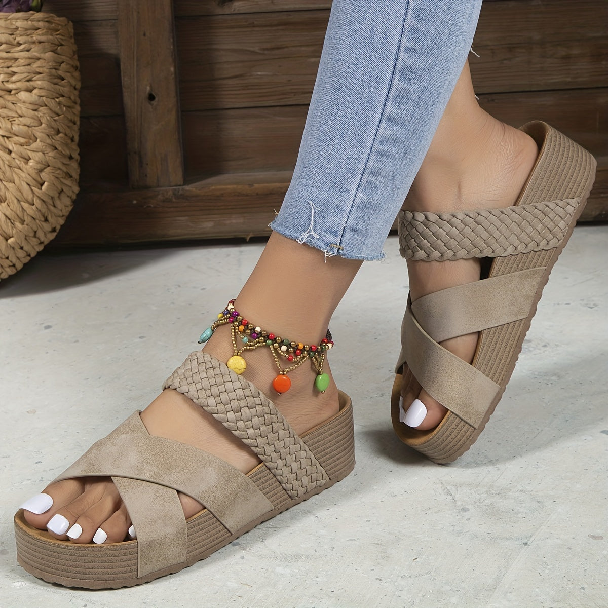 Michalash | Gevlochten Detail Criss Cross Slippers